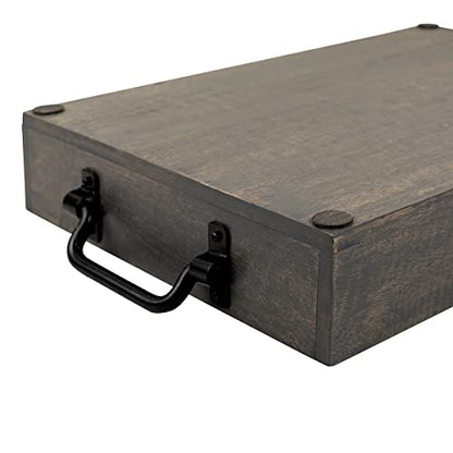 GoCraft Handmade Wooden Tray with Metal Handles – 15" x 11" x 2.5" Decorative Serving Tray in Grey Washed Finish – Versatile Tray for Breakfast in Bed, Lunch, Dinner, Appetizers, Coffee Table