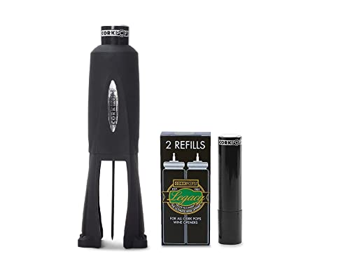 Cork Pops Legacy Wine Opener Built-in 4-Blade Foil Cutter Safe Cork Removal, Effortless Push Button Use, Needle Guard for Safety, Low-Pressure Cartridge Opens Up To 60 (Black, With 3 Cartridges) - color: Black, size: 3 Cartridges