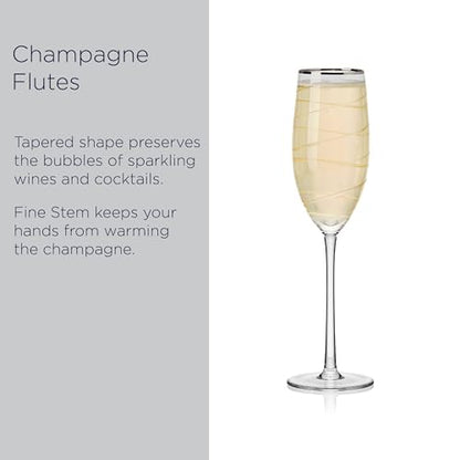 Mikasa Cheers Set of 4 Platinum Rim Champagne Flutes, 8 Ounce - style: Platinum Rim Champagne Flute