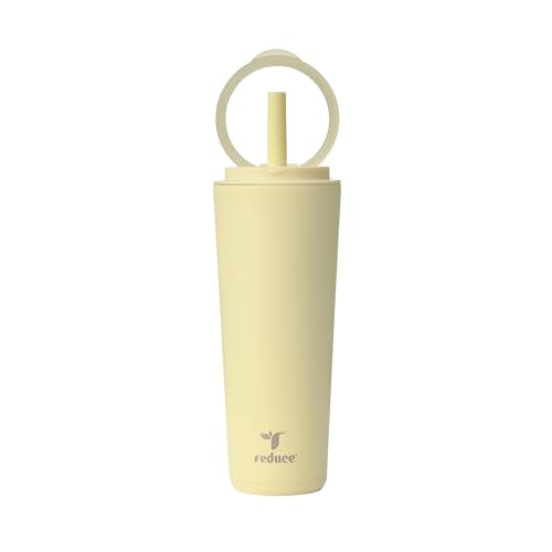 REDUCE Halo 24 oz Stainless Steel Vacuum Insulated Tumbler - Spill Proof Travel Mug with Flip Handle Lid - Keeps Drinks Cold for 32 Hrs - Dishwasher Safe - Cupholder Friendly - French Vanilla - color: French Vanilla, size: 24 Ounces