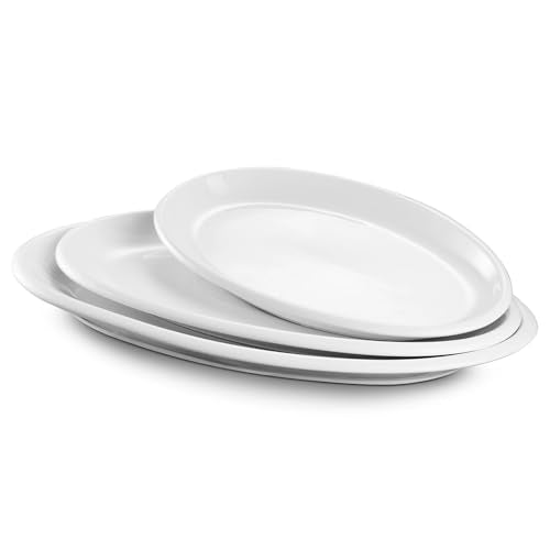 DOWAN Large Serving Platter, 16"/14"/12" Oval Platters Oven Safe, White Serving Plates for Wedding Decor, Ceramic Serving Dish for Entertaining Food, Set of 3 - color: Oval