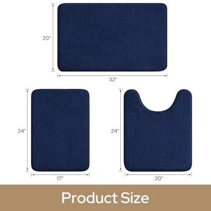 HOMEIDEAS Upgraded Bathroom Rugs Set 3 Piece, Ultra Soft Memory Foam Bath Mats, Super Absorbent Non Slip Washable U-Shaped Toilet Bath Rug (Navy Blue, 17"x24"+20"x32"+U-Shaped 20"x24") - color: Navy Blue