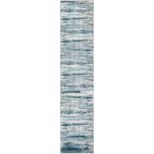 KOZYFLY Modern Abstract Hallway Runner Rug, 2.6x12 Washable Rug Runner Non-Slip Soft Striped Kitchen Runner Rugs, Print Blue Carpet Runner for Entryway Bathroom Laundry Room Foyer - color: Blue, size: 2'8" x 12' (Runner)