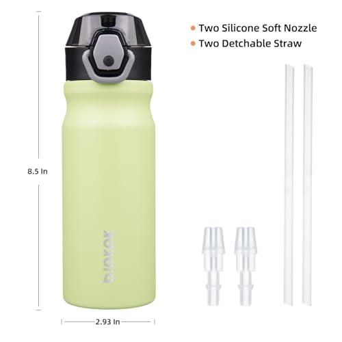 BJPKPK 18 oz Water Bottle with Straw & Handle, Insulated Stainless Flask | Leak Proof Locking Lid, Thermal, Double Wall Vacuum, Keeps Hot/Cold, Dishwasher Safe, Travel & Sports, Macaron Green - color: Macaron Green, size: 18 Ounces