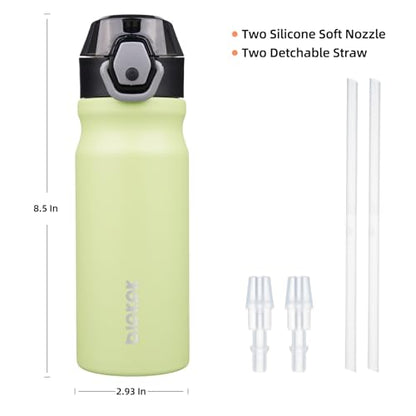 BJPKPK 18 oz Water Bottle with Straw & Handle, Insulated Stainless Flask | Leak Proof Locking Lid, Thermal, Double Wall Vacuum, Keeps Hot/Cold, Dishwasher Safe, Travel & Sports, Macaron Green - color: Macaron Green, size: 18 Ounces