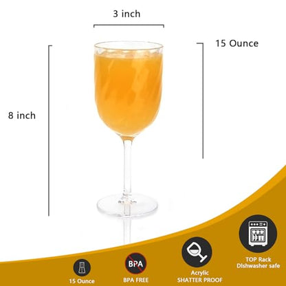 Yalin Set of 6 Unbreakable 12 oz Acrylic Plastic Wine and Water Tumbler Stackable Goblets. (Clear, 15 oz) - color: Clear, size: 15 oz