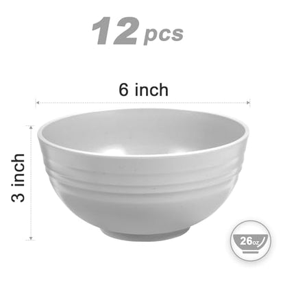 HEYCOME 12 Pcs Unbreakable Rice Bowls Set, 26 Oz Wheat Straw Bowls Set, Microwave & Dishwasher Safe Bowl for Kitchen, Reusable Plastic Bowl for Soup, Salad and Snack, BPA Free, White Gray - color: White gray