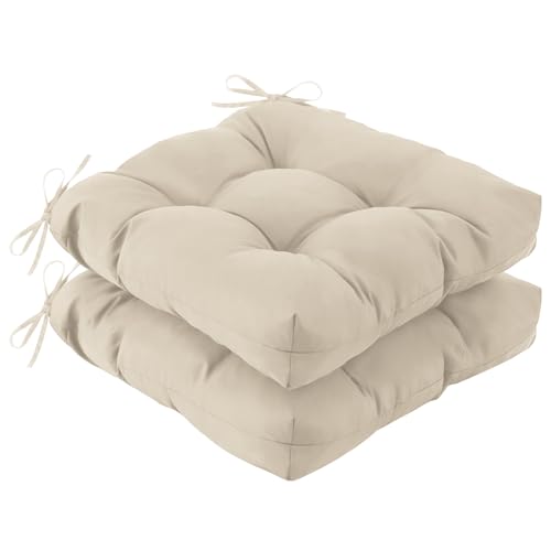 IASEAHK Outdoor Chair Cushions Set of 2, 19" x 19" x 5", Waterproof Outdoor Seat Cushions for Patio Furniture, Fade-Resistant Patio Chair Cushion, Dining Wicker Chair Pads for Porch Garden, Beige - color: Beige, size: 19*19+5"