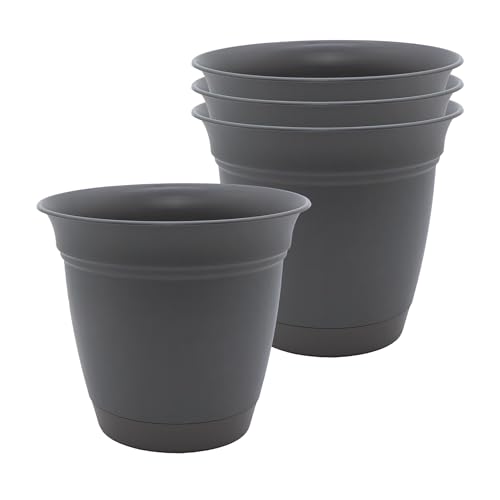The HC Companies Eclipse Round Planter Pot, 8 Inch, Warm Gray, 4-Pack | Plastic, Attached Saucer, Drainage Holes, Lightweight, UV-Resistant, for Indoor & Outdoor Plants, Garden & Home Decor - color: Warm Gray, size: 8" (Pack of 4)