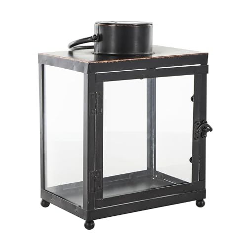 Deco 79 Metal Indoor Outdoor Candle Lantern Modern Lantern Candle Holder with Gold Accents, Lantern 8" x 7" x 11", Black - size: 8" x 7" x 11"