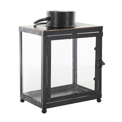 Deco 79 Metal Indoor Outdoor Candle Lantern Modern Lantern Candle Holder with Gold Accents, Lantern 8" x 7" x 11", Black - size: 8" x 7" x 11"