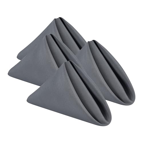 Wolkemer Set of 4 Grey Cloth Napkins 17 x 17 Inches Solid Washable Polyester Dinner Napkins with Hemmed Edges for Dinners Parties Weddings Banquets Events Table Decoration - color: Gray