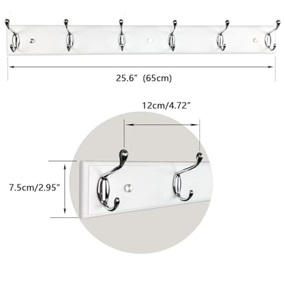 Wooden Wall Mounted Coat Rack – 25 Inch (65vcm), White with 6 Silver Hooks for Entryway, Hallway, Bedroom - size: Medium-25.6in(65cm),6 Silver Hooks, style: Modern