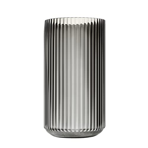 Large Cylinder Ribbed Brown Glass Flower Vase for Farmhouse Dining Table Centerpieces Decor - color: Gray, size: 11"