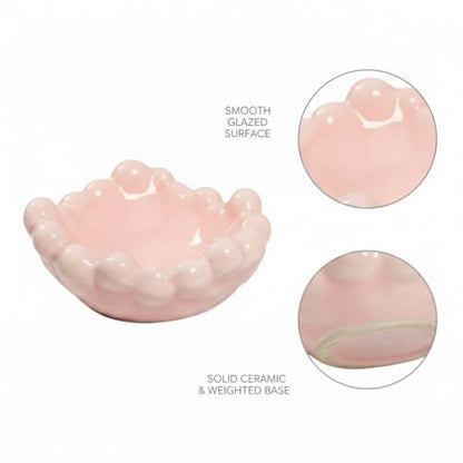 Ceramic Catchall Tray with Bubble Design, Compact Storage Bin for Keys and Jewelry on Vanity or Entryway (1 PC) - color: Pink
