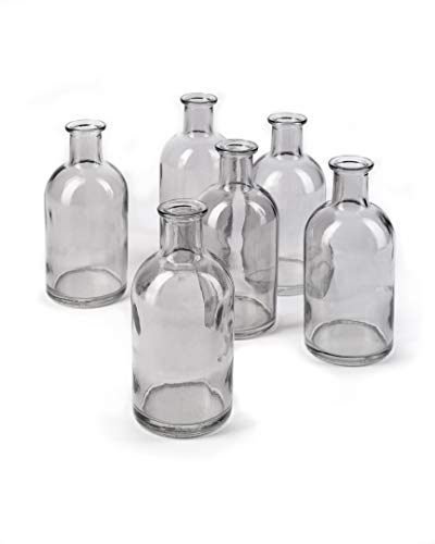 Bud Vases, Apothecary Jars, Decorative Glass Bottles, Centerpiece for Wedding Reception, Elegant Antique Decoration, Mini Flower Vases, Small Medicine Bottles for Home Decor (Smoke Gray, Set of 6) - color: Smoke Gray, Small, Set of 6
