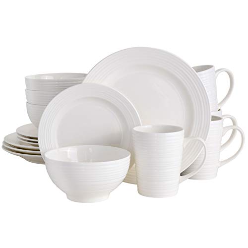 Gibson - 102504.16RM Gibson Home Amelia Court 16 Piece Dinnerware Set, White - color: White (Embossed - Amelia Court), size: Service for 4 (16pcs)