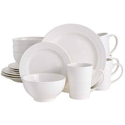 Gibson - 102504.16RM Gibson Home Amelia Court 16 Piece Dinnerware Set, White - color: White (Embossed - Amelia Court), size: Service for 4 (16pcs)