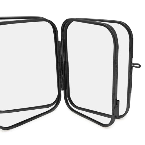 Isaac Jacobs 2x3 Black Double-Sided Metal Floating Photo Frame w/ClaspLock | Double-Sided Round-Edged Brass & Glass Metal Floating Picture Frame Locket Closure (Vertical), Tabletop (2x3, Black) - color: Black, size: 2x3