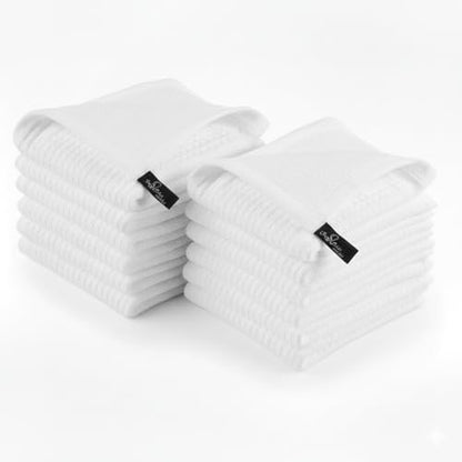 DishCloths Kitchen|Waffle Terry Weave Hand Towels|Cotton 12"x12" Reusable Dish Rags Washing Scrub Cleaning Dishes|Dish Bar Mop Towels Hand Wipes| washcloth |12 Pc Set-White