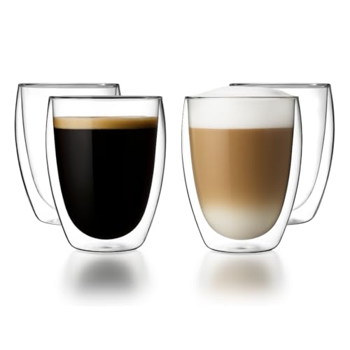 LEMONSODA Double Walled Glasses, 12 oz, Set Of 4, Clear Glass Coffee Mugs - color: 12oz
