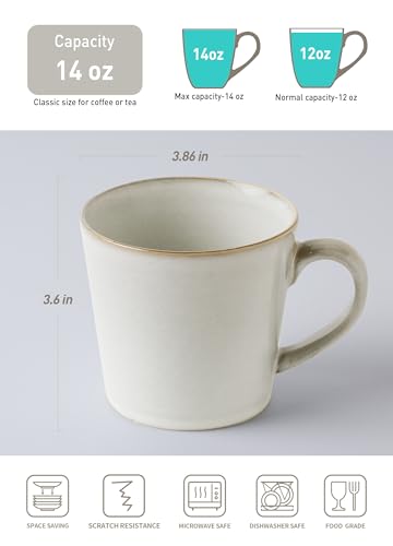famiware Coffee Mug Set of 4, Annecy 14 oz Ceramic Cups Set with Handle | Stoneware Coffee Cup Set, Microwavable and Dishwasherable Stoneware, Drinkware Set for Tea, Latte, Cappuccino, Grey White - color: Grey White, size: Annecy