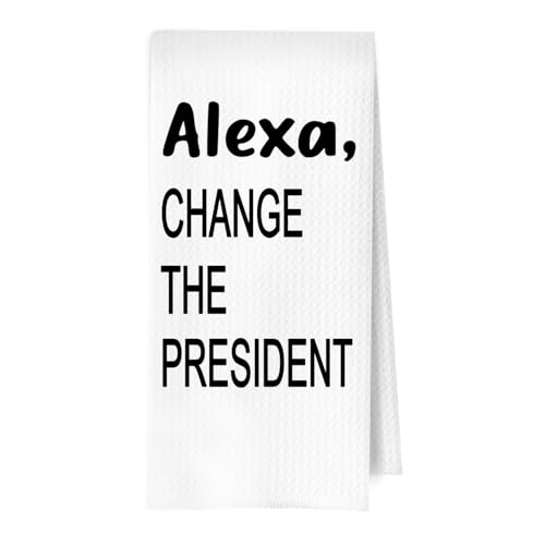 Funny Gifts Kitchen Decor - Funny Political Gifts Waffle Dish Towels for Kitchen Decor, Change The President Hand Towel, Housewarming Gift Tea Towel, 16x24 Inches - color: Black
