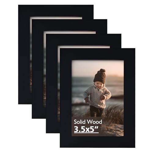 3.5x5 Picture Frames Black, Solid Wood Frames with Plexiglass for Table Top and Wall Mounting, Photo Frames for Horizontal or Vertical Display, 4 Pack - color: Black, size: 3.5x5