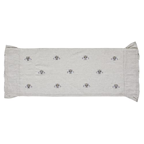 VHC Brands Embroidered Bee, Farmhouse Table Runner, Ruffled, Rectangle, Yellow Grey, 13x36 - size: 13x36