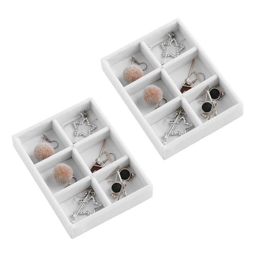 Small Jewelry Trays for Drawer,2 Pack 6 Grid Earring Organizer | Jewelry Display for Rings Stud,Jewelry Box Inserts,Drawer Inserts,Adjustable Dividers,Earring Organizer,Stackable,Mini Size - color: White, size: 6 Grids Set 2