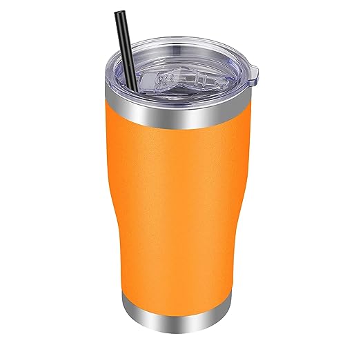 VEGOND 20oz Tumbler Stainless Steel Tumbler Cup with Lid And Straw Vacuum Insulated Double Wall Travel Coffee Mug(Orange 1 Pack) - color: Orange, size: 20 Ounces