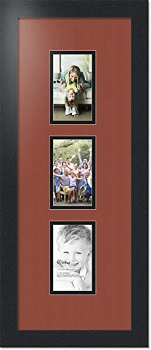 ArtToFrames Collage Photo Frame Double Mat with 3-3x5 Openings with Satin Black Frame and Cognac mat. - color: Cognac, size: 3 - 3x5