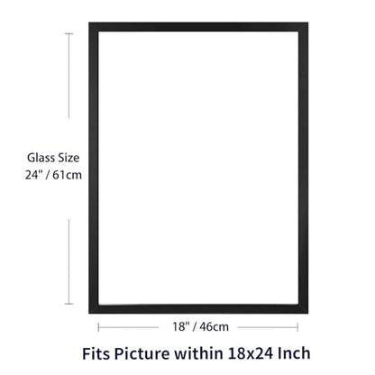 ONE WALL 18x24 Floating Frame, Black Wood Double Glass Float Picture Frame | Display 11x14/11x17/12x18/13x19/16x20 Photos or Plant or Petal Specimens for Wall Hanging, Mounting Kit Included - size: 18X24