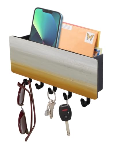 Key Holder for Wall Orange Beige Key and Mail Holder with Shelf 5 Hooks Storage Key Organizer Rack Gradient Pure Color Wood Wall Key Hanger for Entryway Hallway Kitchen Office Home Decor - color: Orange, size: Black