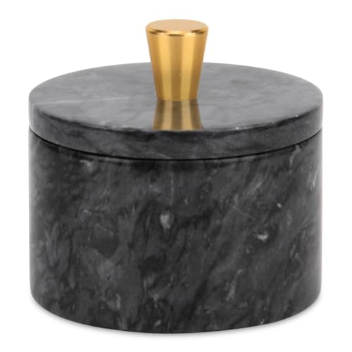 Marble Salt Cellar with Lid, Dark Grey, 4 inch | Natural Stone, Salt Pepper Box, Gold Alloy Handle, Kitchen Countertop Storage, Multi-Use, Sugar Spice Seasoning Container - color: Dark Gray