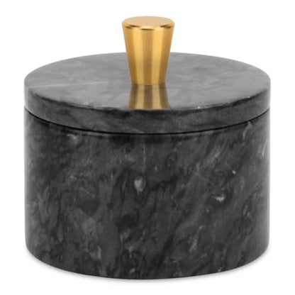 Marble Salt Cellar with Lid, Dark Grey, 4 inch | Natural Stone, Salt Pepper Box, Gold Alloy Handle, Kitchen Countertop Storage, Multi-Use, Sugar Spice Seasoning Container - color: Dark Gray