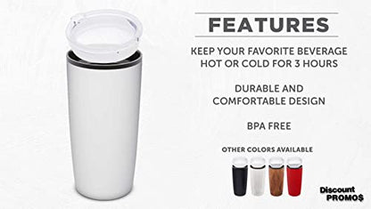 DISCOUNT PROMOS Plastic Tumblers 20 oz. Set of 6, Bulk Pack - With lids, Ice Coffee Tumbler, To Go Cup, Insulated - White - color: Blank – White