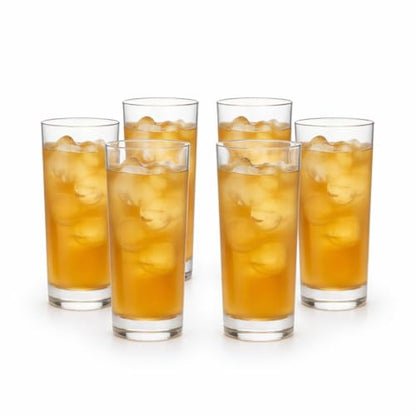 Royalty Art Highball Glasses, Set of 6, 10.18 oz Tall Drinking Glasses | Tom Collins glasses, cocktails, water, juice, lead-free glass, dishwasher safe, modern barware - style: Modern