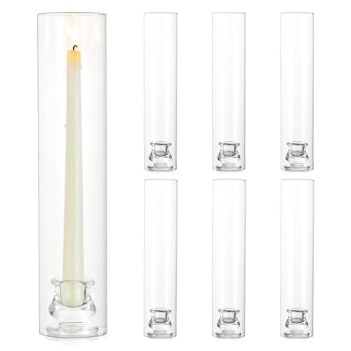 Hurricane Glass Candle Holders: 12" Tall Cylinder Cover Set of 6 | for 0.87" Taper, Windproof Chimney Cover, Clear Candlestick Holder for Wedding Table Centerpiece, Party, Birthday, Christmas - size: 12" H - 6 Pcs