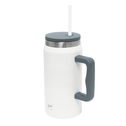 Glad Pioneer Stainless Steel Tumbler with Lid and Straw - Double Walled Insulated Cup with Handle - Leak Resistant & Drinks Stay Cold All Day, 47oz, Grey - color: Gray, size: 47 Ounces