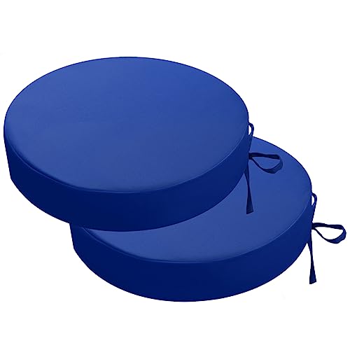idee-home Outdoor Bistro Chair Cushions Set of 2 Think 15”x15”x 3” | Outdoor Round Seat Cushions with Ties, Waterproof Round Patio Furniture for Garden - color: A Dark Cerulean, size: 15X3 Inch-Round