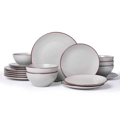 Famiware Venus Ceramic Plates and Bowls Sets, Speckled Dinnerware for 6 | Matte Light Gray, 18pc Stoneware Dishes, Chip Resistant, Microwave & Dishwasher Safe, Everyday Formal Use, Modern Minimalist - color: Light Gray, size: Serves 6 (18pc)