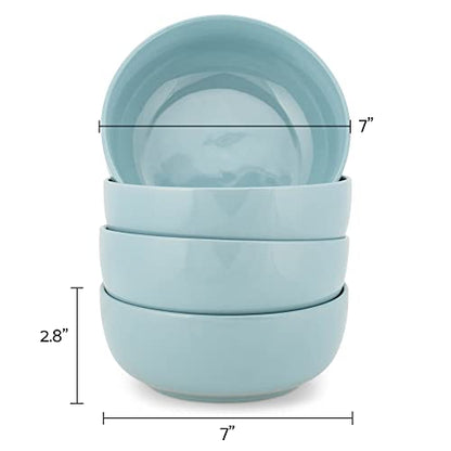 Elanze Designs Bistro Glossy Ceramic 7 inch Dinnerware Bowls Set of 4 - Perfect for Everyday uses from Pasta to Salad, Cereal to Ice cream, Ramen to Pho, Ice Blue - color: Ice Blue, style: 7 inch Cereal Salad