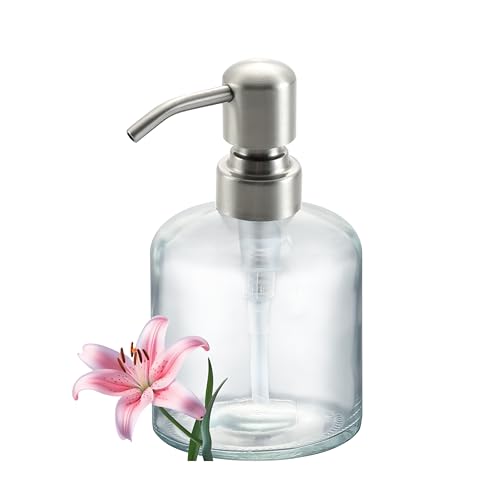 Clear Glass Soap Dispenser, 11 Oz Boston Round Bottle Dispenser with Stainless Steel Pump, Refillable Kitchen & Bathroom Countertop Dish Soap Dispenser, Brushed Nickel - color: Brushed Nickel