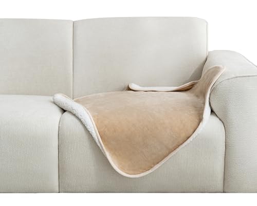 gogobunny Waterproof Pet Blanket for Small Dogs and Cats, Reversible Sherpa Fleece Soft Plush Throw for Couch Protection, Washable Furniture Protector (Beige, 30x30 inches) - color: Beige, size: 30x30 inches