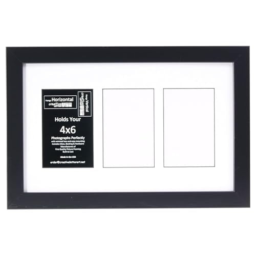 Creative Letter Art 4” x 6” Multiple Opening Picture Frame Collage with 3 holes, Manhattan Black Frame with 10 x 16-inch White Mat, Full-Strength Glass, Photo Collage for Wall, 3 Openings - color: 3 opening, size: Black w/10" White Mat