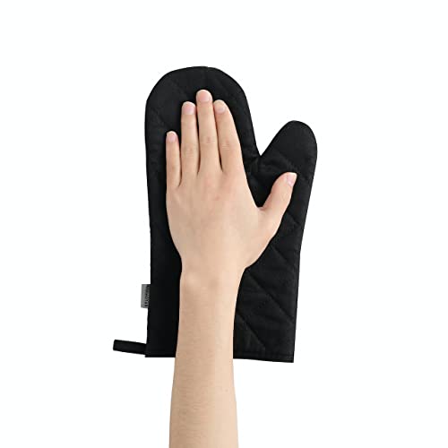 Oven Mitts and Pot Holders 4 pcs Set,High Heat Resistant 500 Degree Extra Thicken Long Kitchen Cotton Oven Glove for Cooking (12 Inch,Black) - color: Cotton-black
