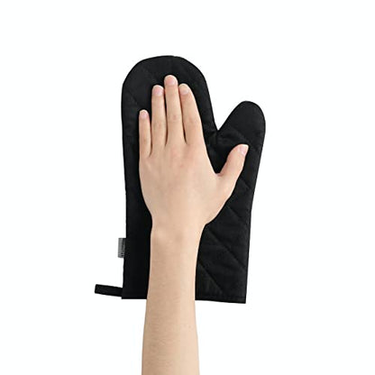 Oven Mitts and Pot Holders 4 pcs Set,High Heat Resistant 500 Degree Extra Thicken Long Kitchen Cotton Oven Glove for Cooking (12 Inch,Black) - color: Cotton-black