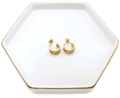 HANKOR 4.7 inch Ceramic Jewelry Dish Tray, Small Ring Holder Dish, White Catch All Trinket Tray for Keys Rings Earrings - color: White