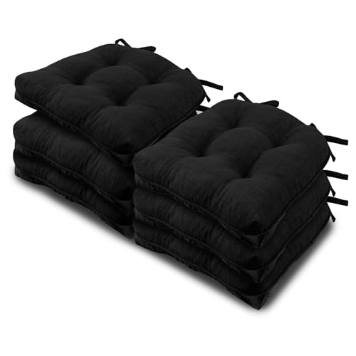 Basic Beyond Chair Cushions for Dining Chairs 6 Pack, Chair Cushion with Ties and Non Slip Backing, 15.5 x 15.5 inches Tufted Chair Pads for Dining Chairs, Black - color: Black, size: 6 Count(Pack of 1)